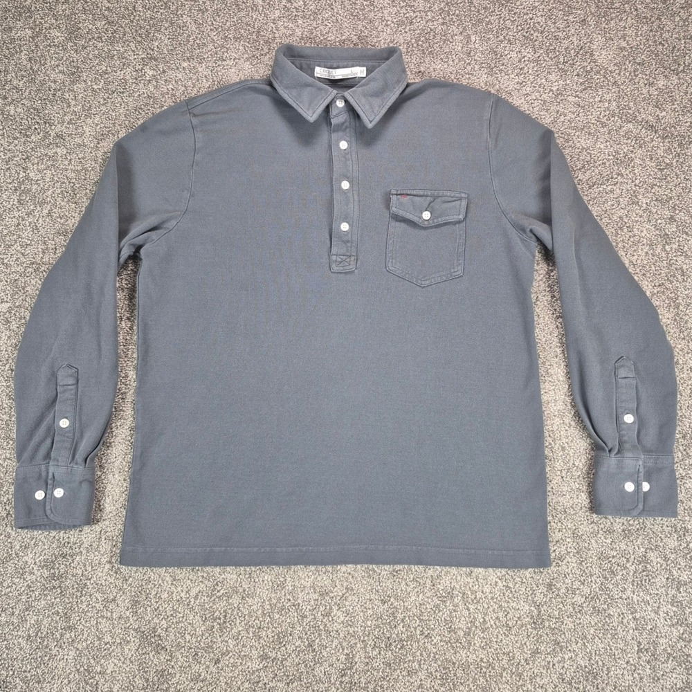 Criquet Long Sleeve Players Polo Shirt Mens XL Gray Organic Cotton Chest Pocket